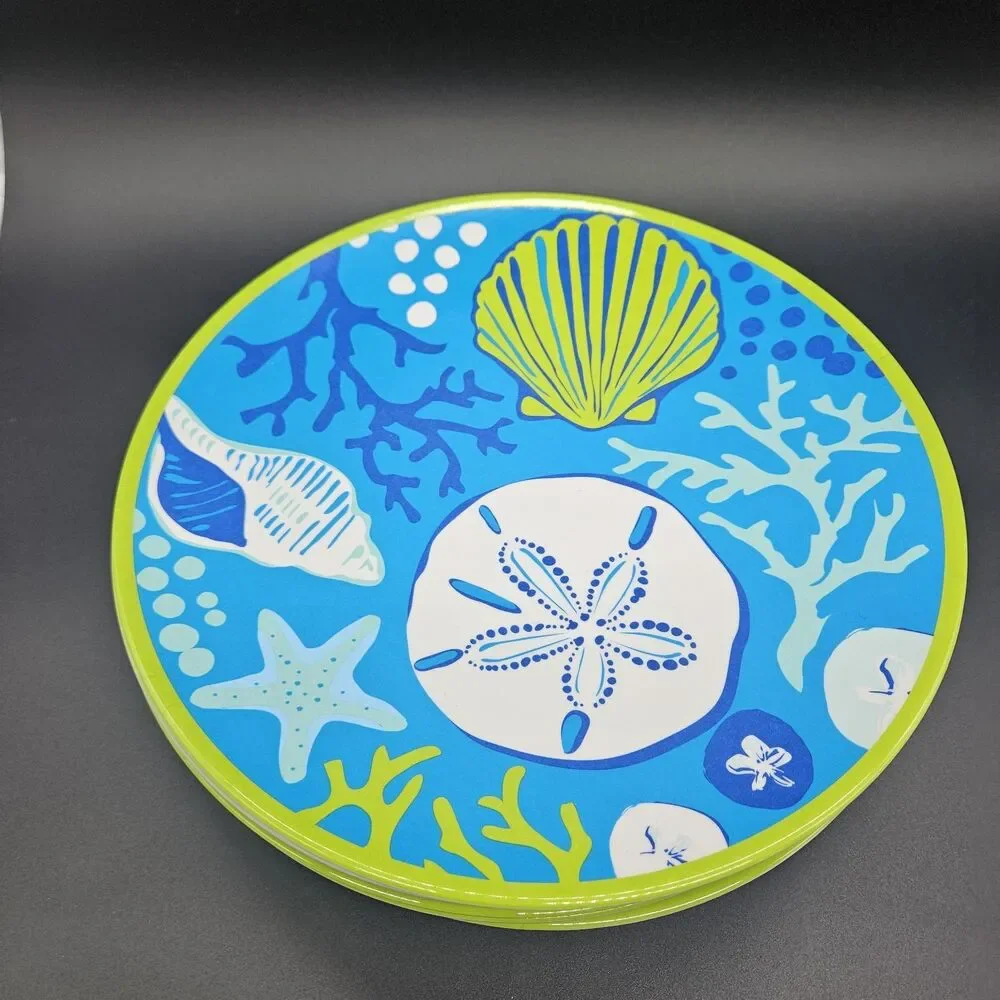 6PC Sea Life Melamine Dinner Plates Seashells Coastal Picnic Party Beach Summer